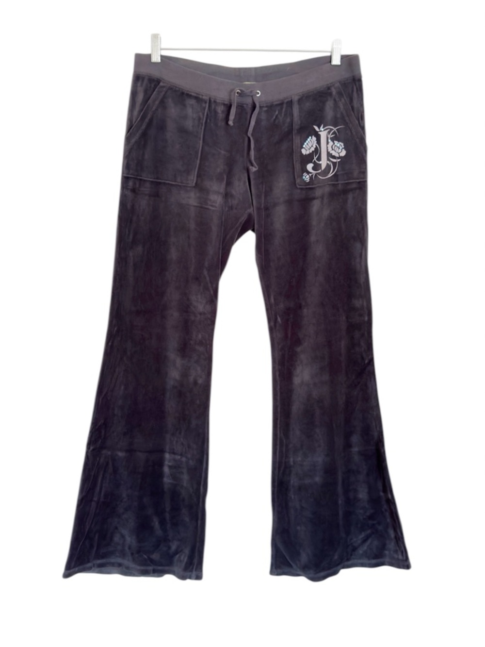 Vintage Juicy Couture Y2K Black Snap Back Pocket Flare Track Pants size L